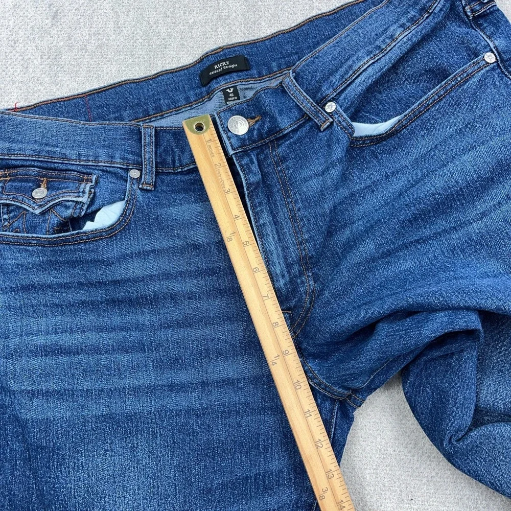 True Religion Ricky Jeans Mens 40x32 Flap Pocket Med Wash Faded Whiskered Y2K
